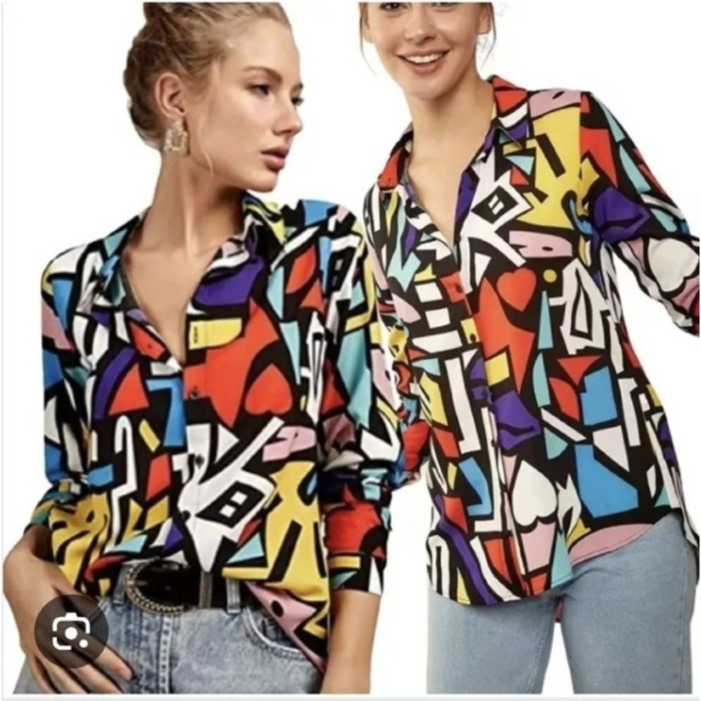 Big Dart‎ Fun Colorful Button Up Top Size US 12